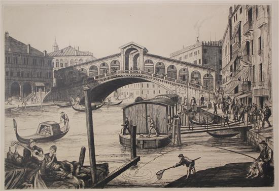 Job Nixon (1891-1938), 4 engravings, The Rialto, Venice, Florence, Cervara de Roma and The Temples of Venus and Roma, Rome